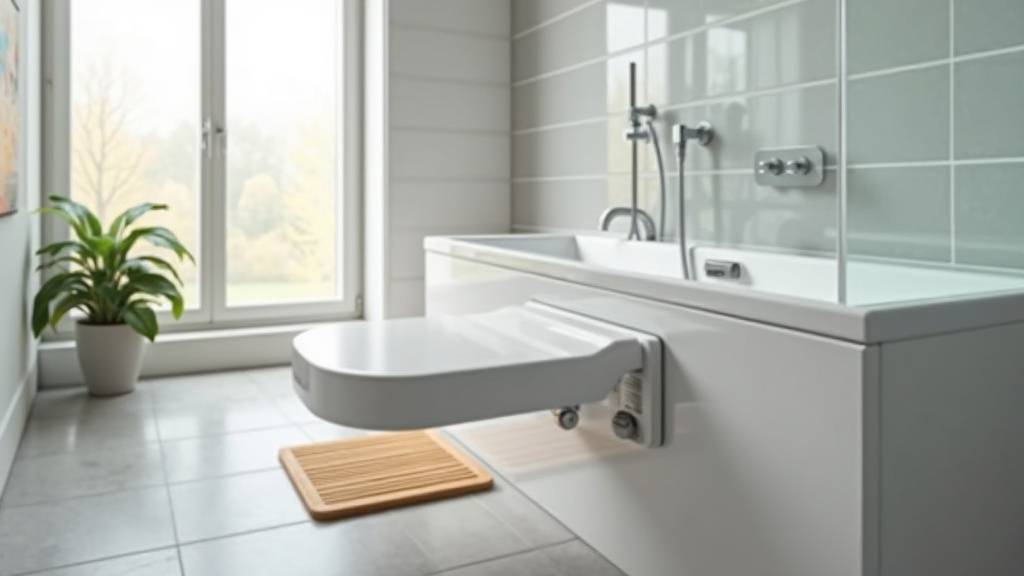 Siège de bain pivotant installé sur une baignoire standard pour personnes âgées