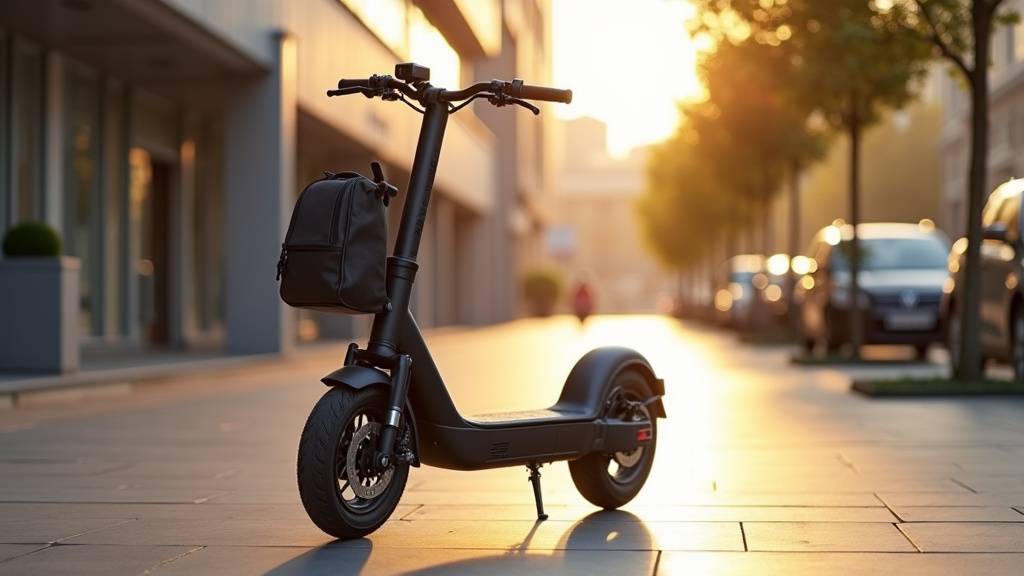 Scooter électrique en charge avec infrastructure de recharge moderne