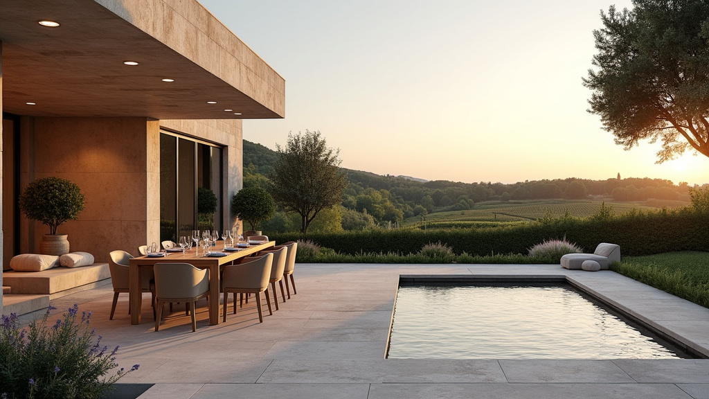Jardin moderne avec espaces modulables et mobilier extérieur design