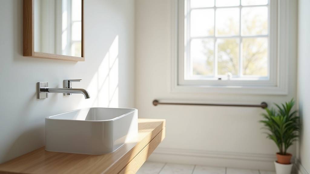 Barre d'appui moderne installée autour d'un lavabo pour la sécurité des personnes âgées