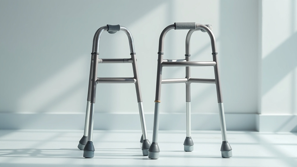 Comparaison visuelle entre un cadre de marche fixe et un déambulateur à roues