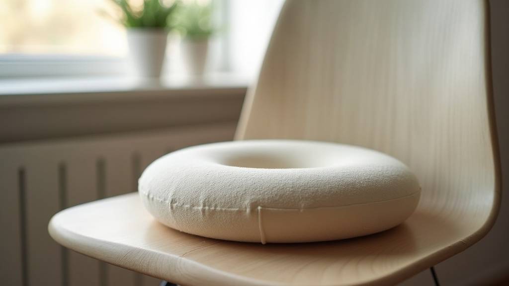 Illustration du bon positionnement du coussin bouée sous les fesses pour soulager le coccyx