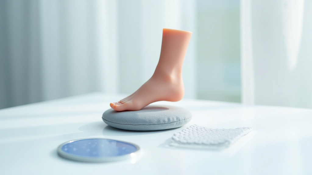 Coussin talonnière Carewave en positionnement correct sur un patient alité