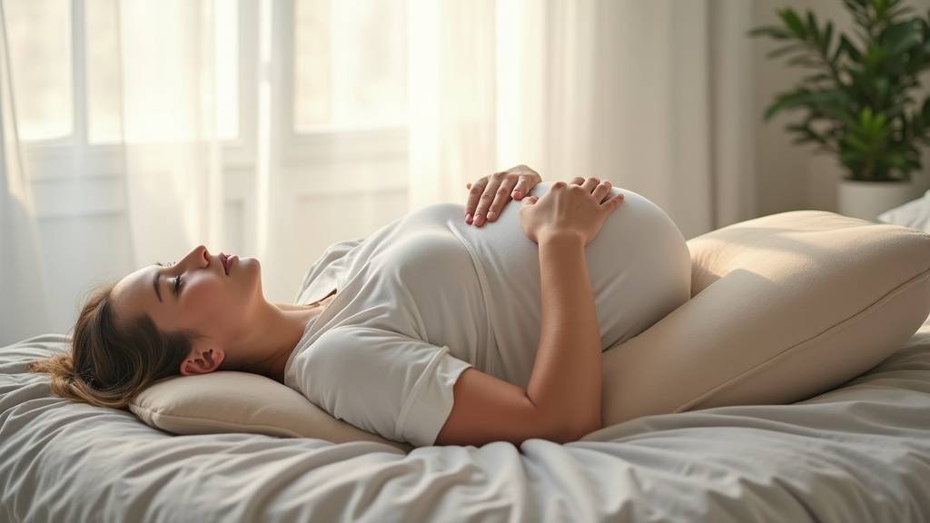 Femme enceinte utilisant un coussin en forme de U pour un sommeil plus confortable