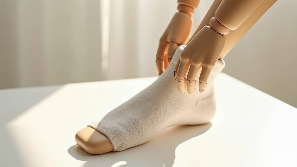 Personne âgée utilisant un désenfileur de bas et chausse-pied pour enfiler ses chaussures