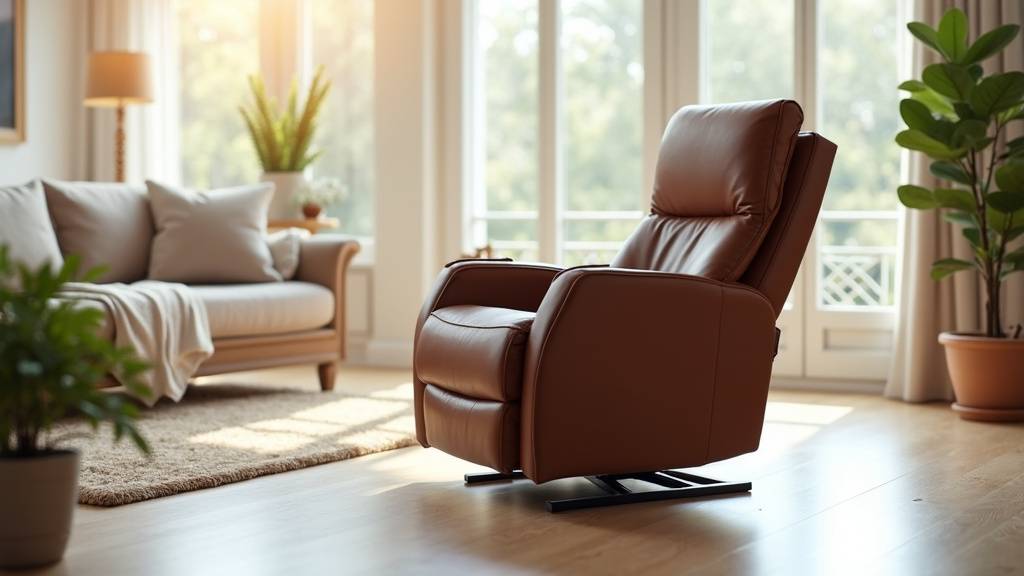 Fauteuil coquille électrique Premium T7 marron dans un salon moderne