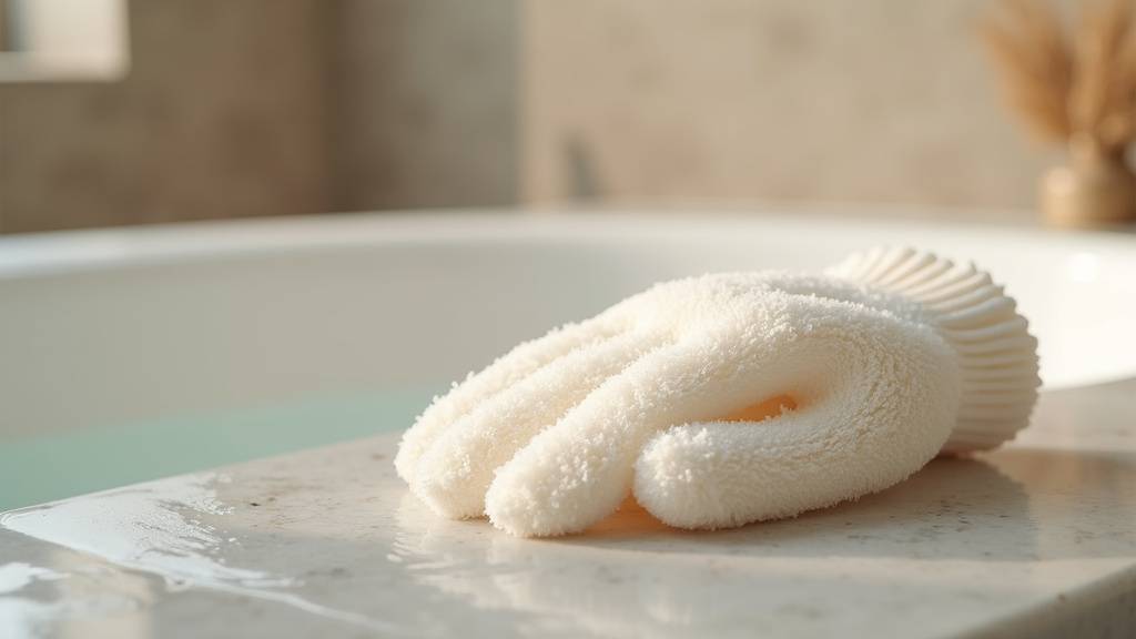 Gant de toilette aqua-shampoing en cours d'utilisation sur une main