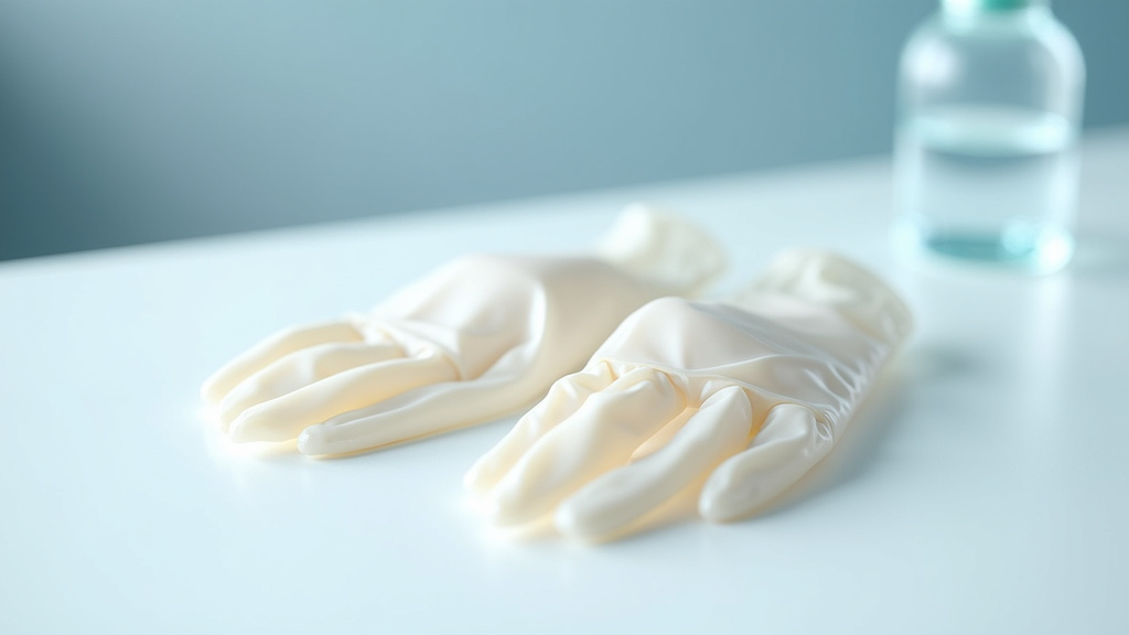 Gants d'examen en vinyle Euronyl sans poudre sur un plan de travail médical