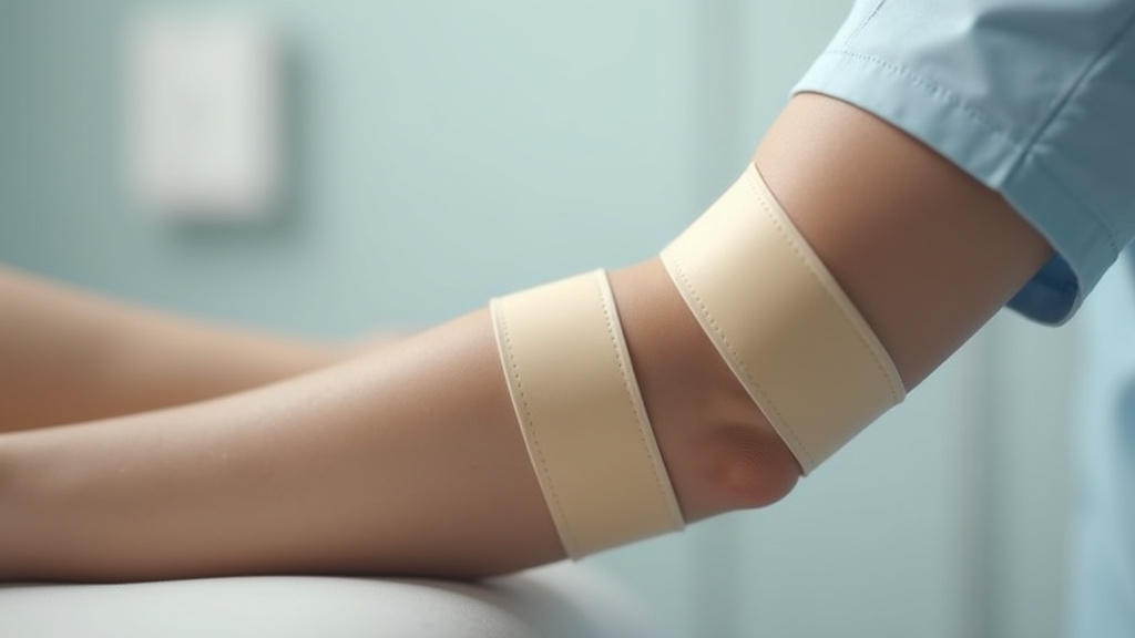 Garrot élastique plat en latex utilisé lors d'un prélèvement sanguin