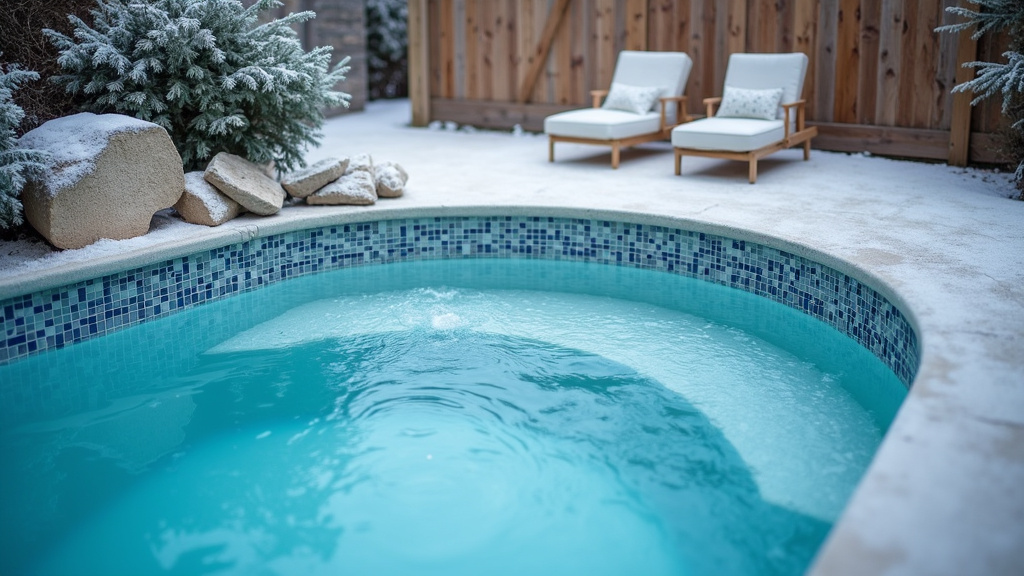 Équipements d'hivernage de piscine rangés dans un coffre de stockage sécurisé
