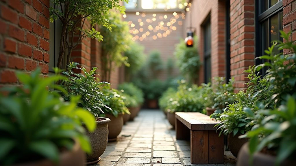 Mur végétal avec plantes grimpantes et jardinières suspendues
