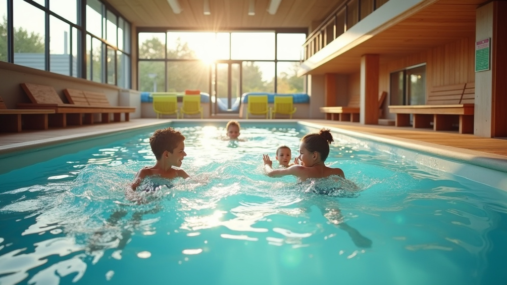 Vue d'ensemble de la piscine du Poiré-sur-Vie avec bassin ludique et toboggan