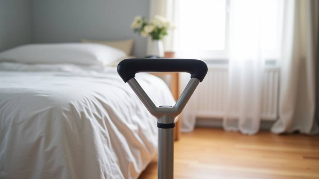 Personne âgée utilisant une potence sur pied pour se lever de son lit