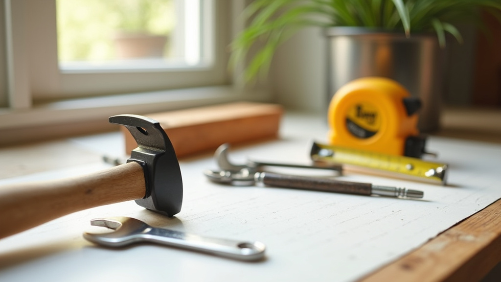 Outils de bricolage organisés sur une table de travail dans un atelier moderne