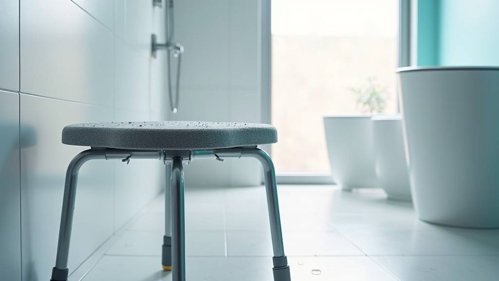 Personne âgée utilisant un tabouret de douche pour plus de sécurité