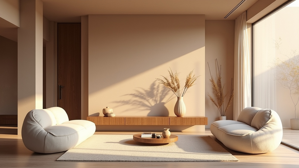 Intérieur moderne 2026 avec mobilier en bois et textiles naturels